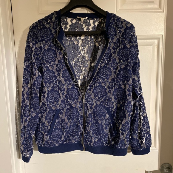 Blue Lace Zip Up Jacket - Picture 2 of 3